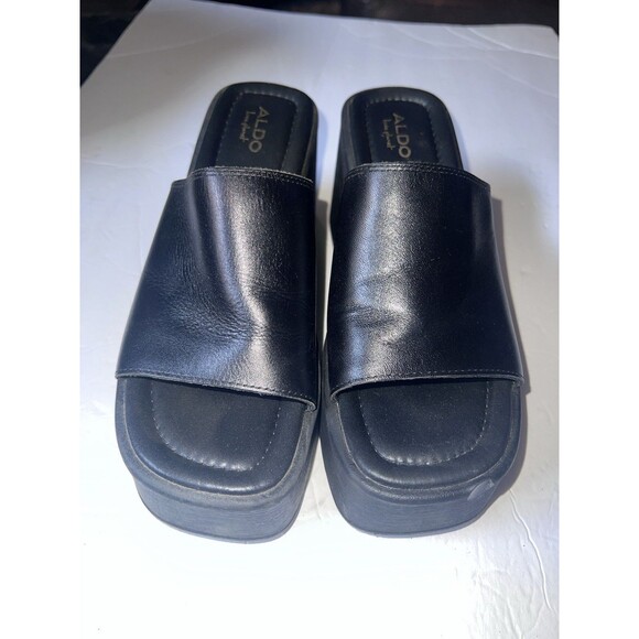 Aldo Wedge Sandal Black Platform Womens Sz 8.5 Y2K Vintage Slip On **Read - Picture 8 of 15